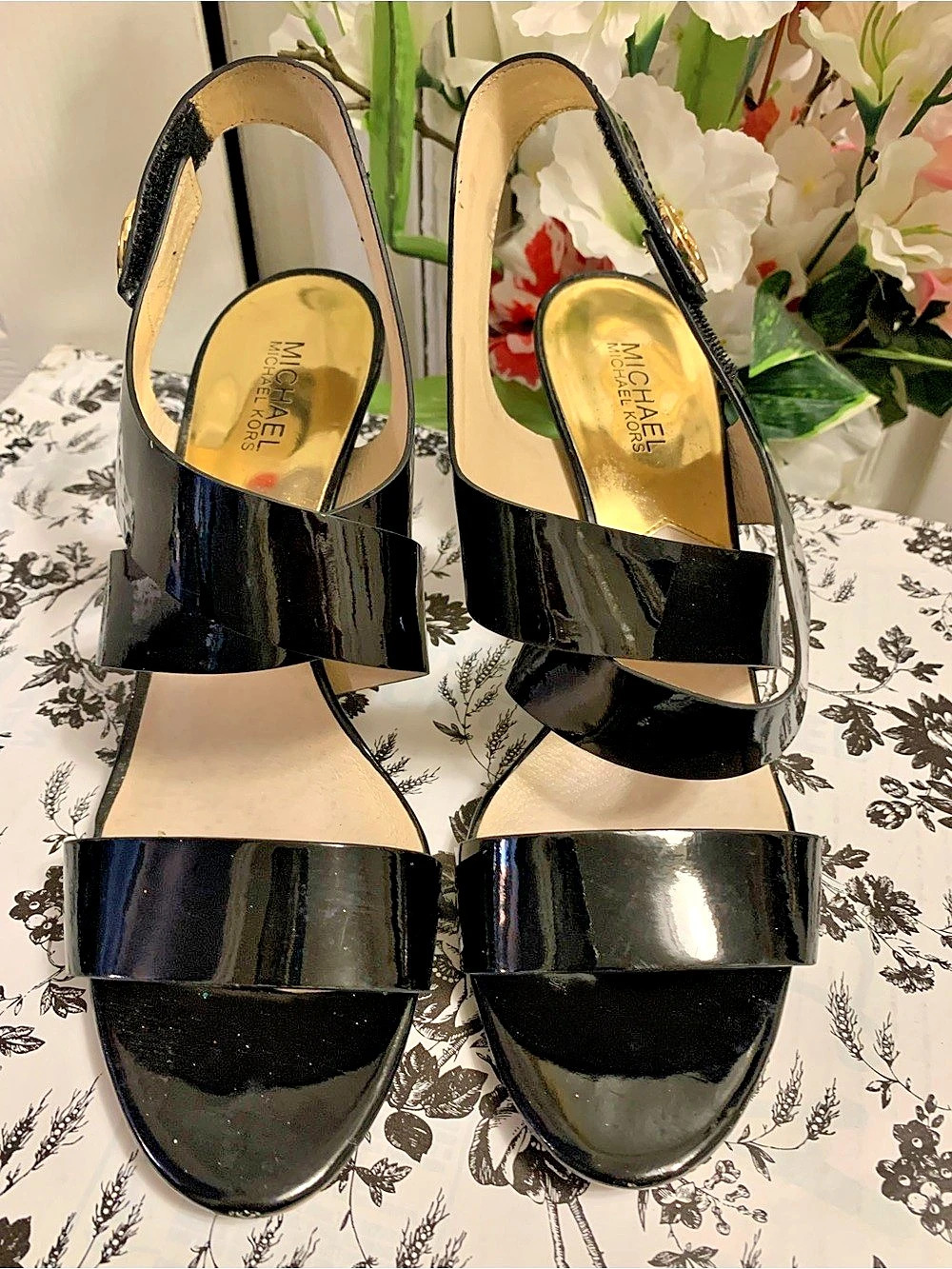 Michael Kors Black Patent Sandal Heels
